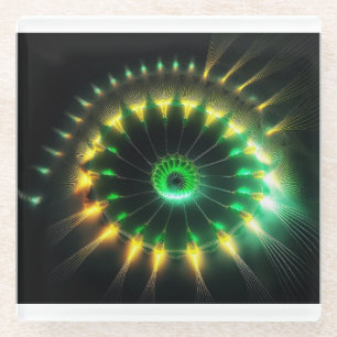 Green And Yellow Jet Pinwheel Fractal Glass Coaster