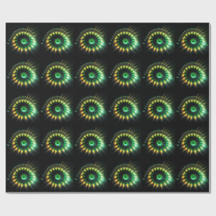 Green And Yellow Jet Pinwheel Fractal Wrapping Paper