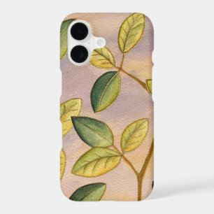 Green and Yellow Leaves on Sunset Background