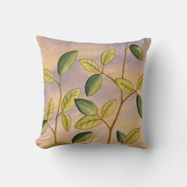 Green and Yellow Leaves on Sunset Background Cushion (Front)