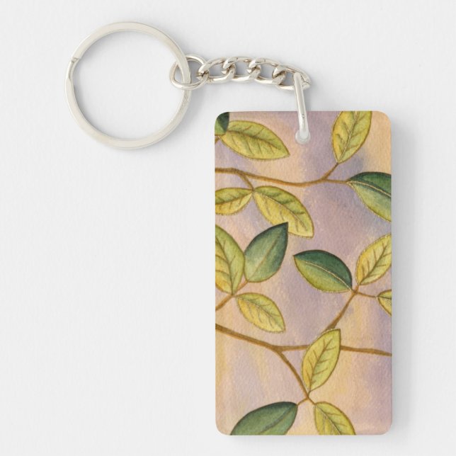 Green and Yellow Leaves on Sunset Background Key Ring (Front)