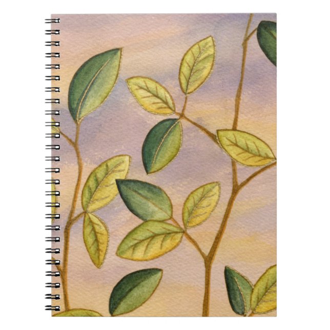 Green and Yellow Leaves on Sunset Background Notebook (Front)