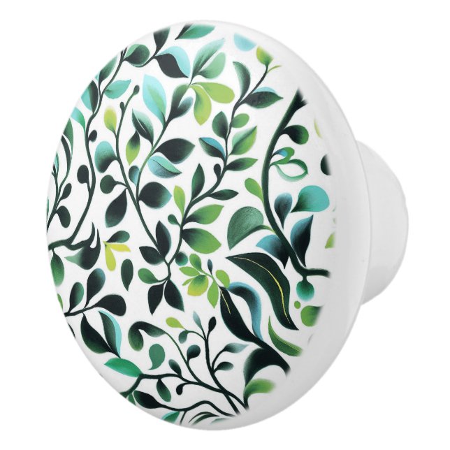 Green and Yellow Leaves Pattern Ceramic Knob (Right)