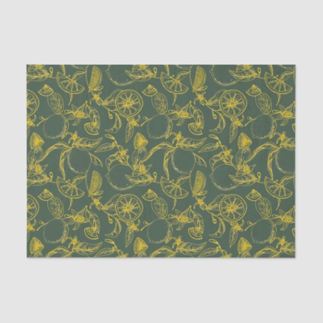 Green and Yellow Lemon Sketch Tissue Paper (Front)