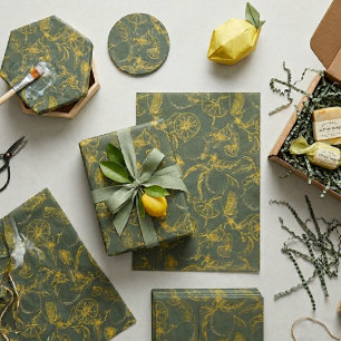 Green and Yellow Lemon Sketch Tissue Paper