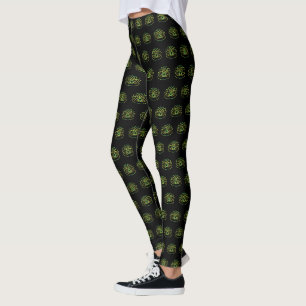 Green and Yellow Lotus Flower Leggings