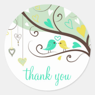 Green and Yellow Love Birds Thank You Sticker