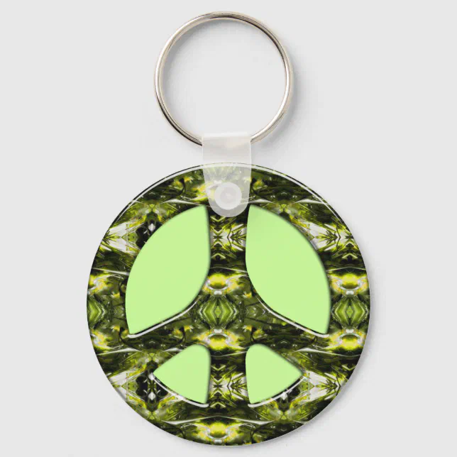Peace Sign Key Ring GREEN AND YELLOW MARBLE PEACE SIGN KEY RING | Zazzle