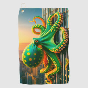 Green and Yellow Octopus Art Golf Towel
