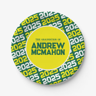 Green and Yellow Personalised Graduation Paper Plate