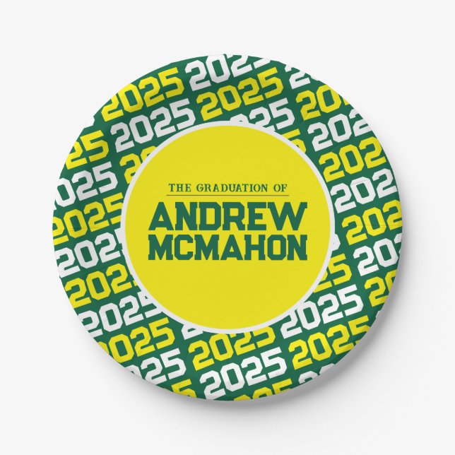 Green and Yellow Personalised Graduation Paper Plate (Front)