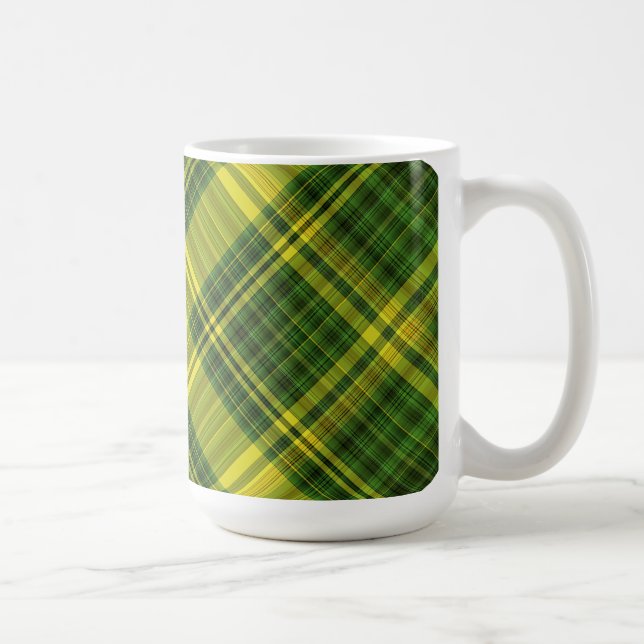 Green and Yellow Plaid (angled) Coffee Mug (Right)