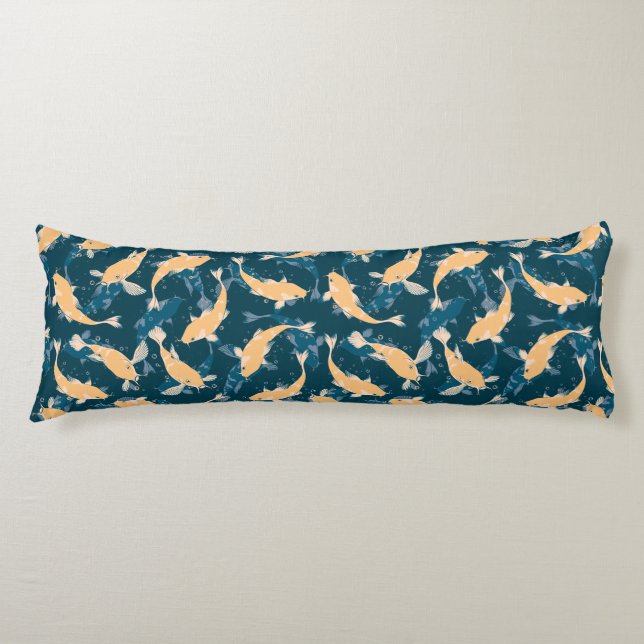 Green And Yellow Repeat Motif | Koi Fish Pattern Body Cushion (Front)