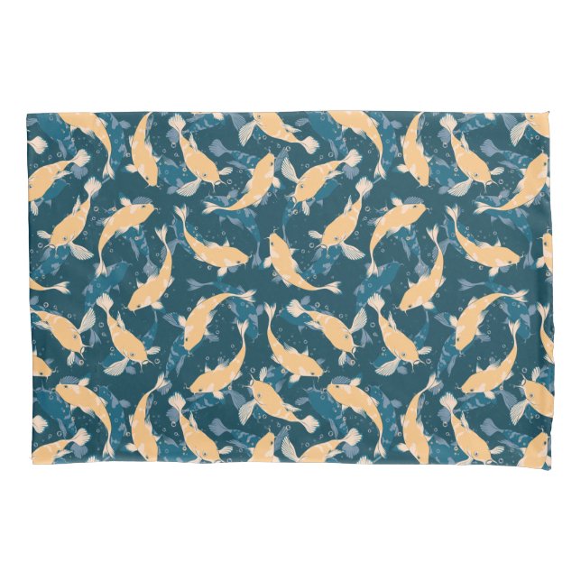 Green And Yellow Repeat Motif | Koi Fish Pattern Pillowcase (Front)