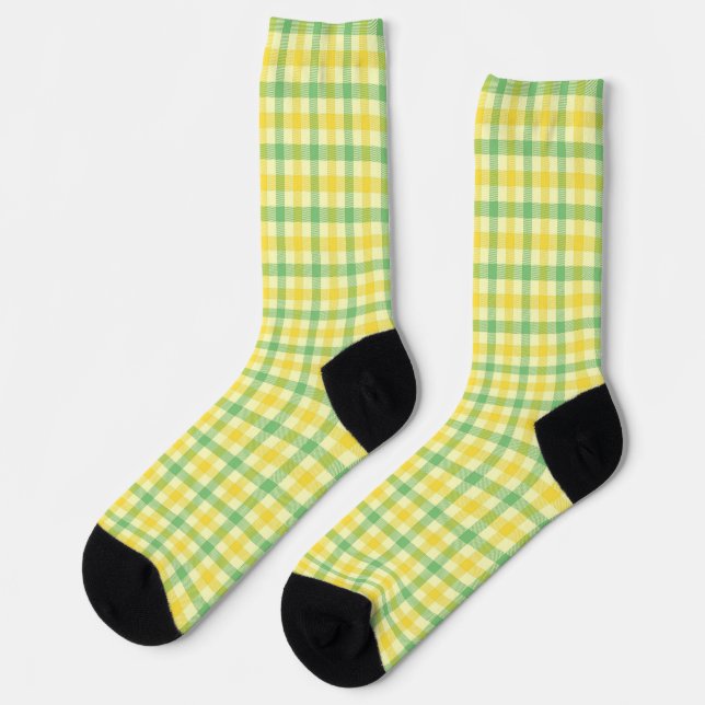 Green and Yellow Retro Plaid Crazy Socks (Left)