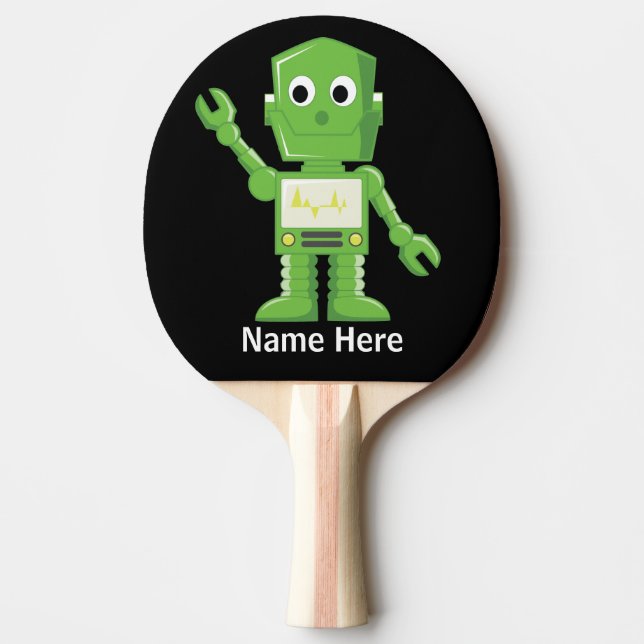 Green and yellow Robot Ping Pong Paddle (Front)