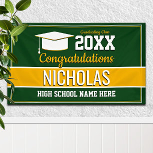 Green and Yellow School Colours Graduation Banner