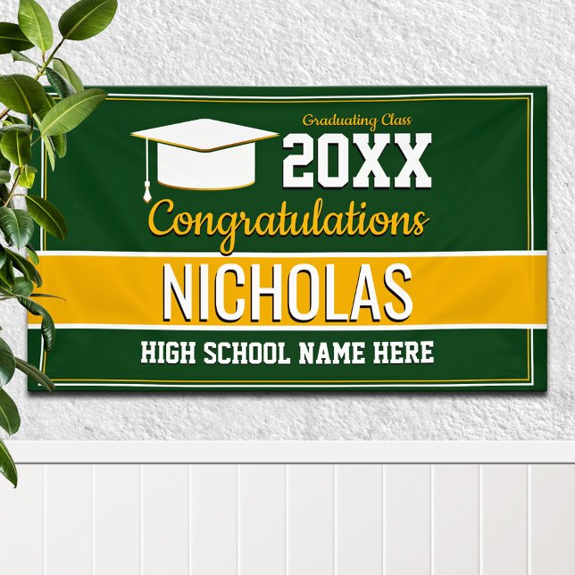 Green and Yellow School Colours Graduation Banner (Creator Uploaded)