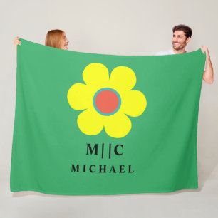green and yellow simple modern  fleece blanket