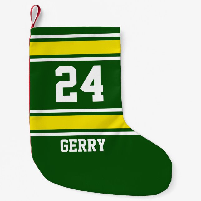 Green and Yellow Sporty Theme Small Christmas Stocking (Front)