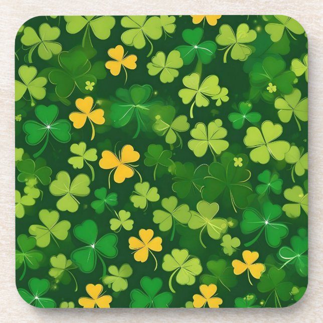 Green and Yellow St Patrick's Day Shamrock Coaster (Front)