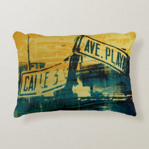 Green and Yellow Street Sign Decorative Cushion