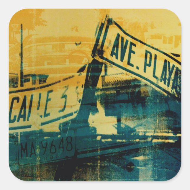 Green and Yellow Street Sign Square Sticker (Front)