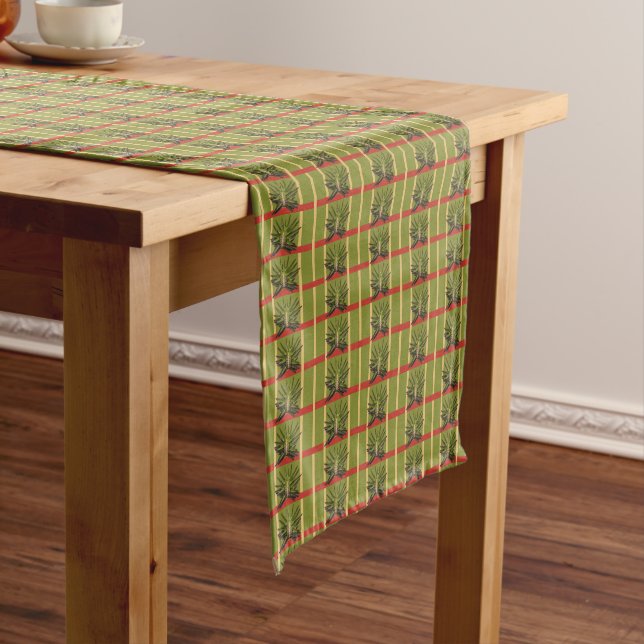 Green and Yellow Stripes with Red Table Runner (In Situ)