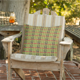 Green and Yellow Stripes with Red Throw Pillow