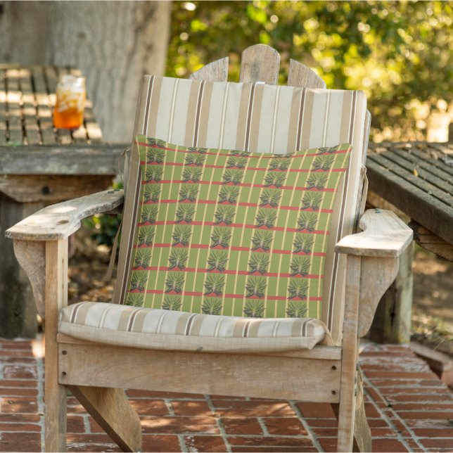 Green and Yellow Stripes with Red Throw Pillow (Chair)
