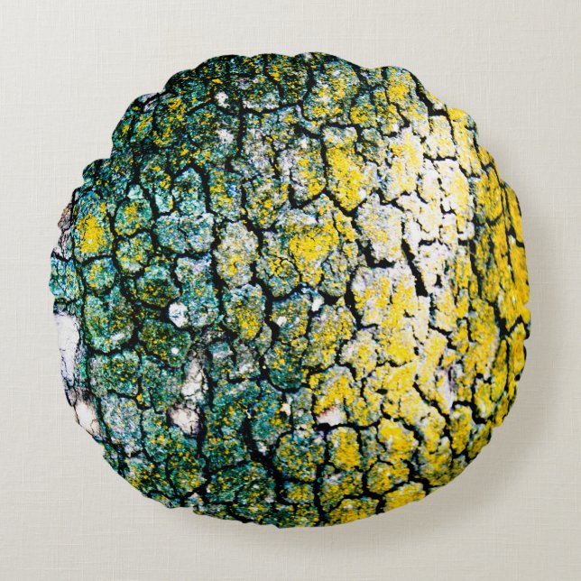 Green and Yellow Tree Bark Round Cushion (Front)