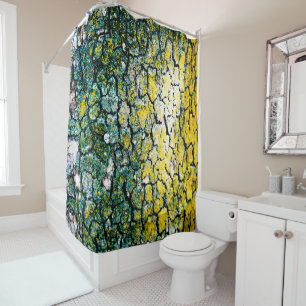 Green and Yellow Tree Bark  Shower Curtain
