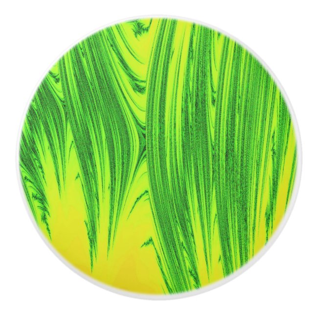 GREEN AND YELLOW WATER PLANTS CERAMIC KNOB (Front)