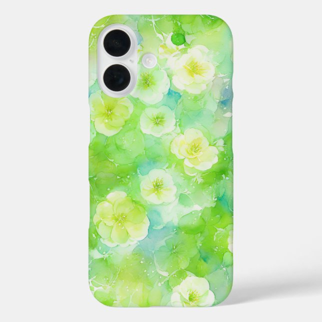 Green and Yellow Watercolor Floral Phone Case (Back)