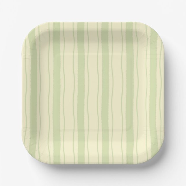 Green and Yellow Wavy Stripes Paper Plate (Front)