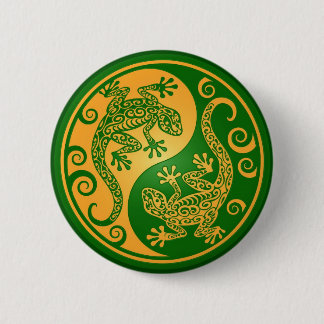 Green and Yellow Yin Yang Geckos 6 Cm Round Badge