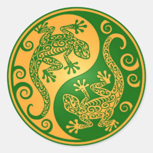 Green and Yellow Yin Yang Geckos Classic Round Sticker