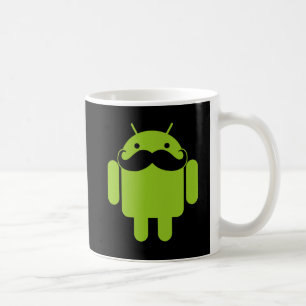 Green Android Robot Moustache on Black Coffee Mug