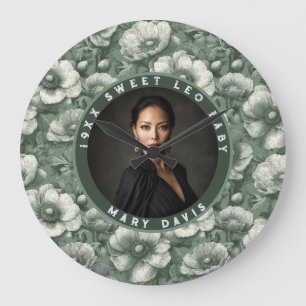 Green Anemones Flower 60Th Birthday Personalised Large Clock