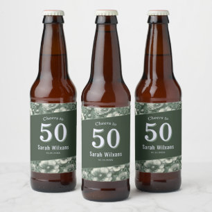 Green Anemones Theme Surprise Birthday For Mum Beer Bottle Label