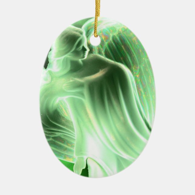 Green Angel With Saying - Oval Ornament (Front)