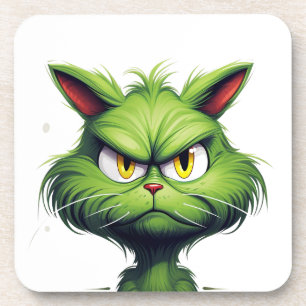 Green Angry Cat Coaster