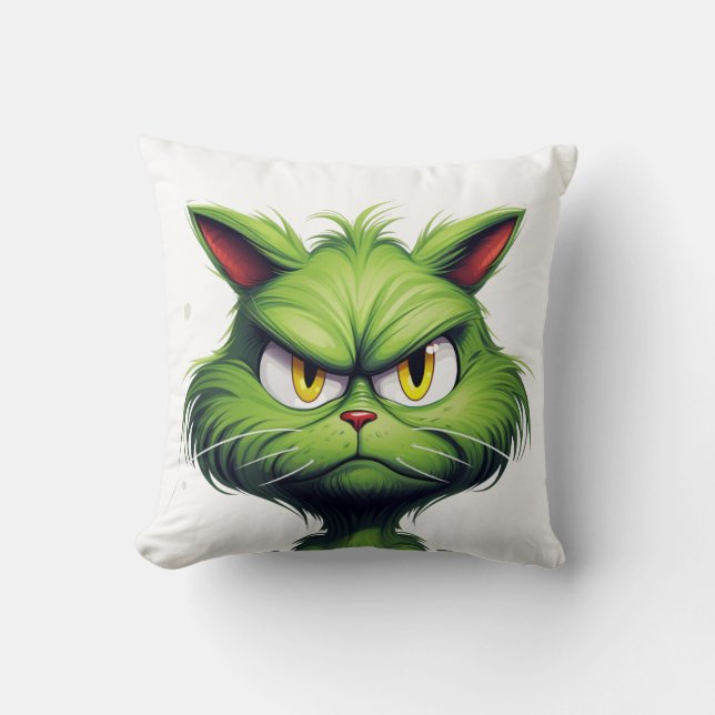 Green Angry Cat  Cushion (Front)