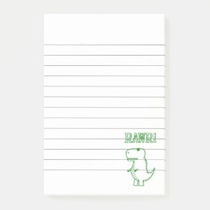 Green Angry T Rex Dino Lined Post-it Notes