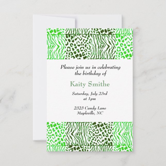 Green Animal Pattern Birthday Invitation (Front)