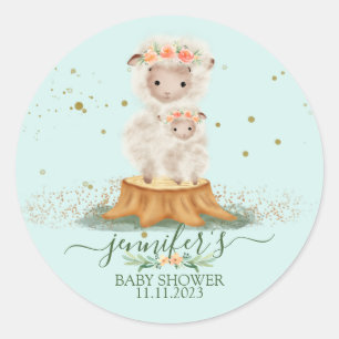 Green Animals Lamb Sheep Family Favour Classic Round Sticker
