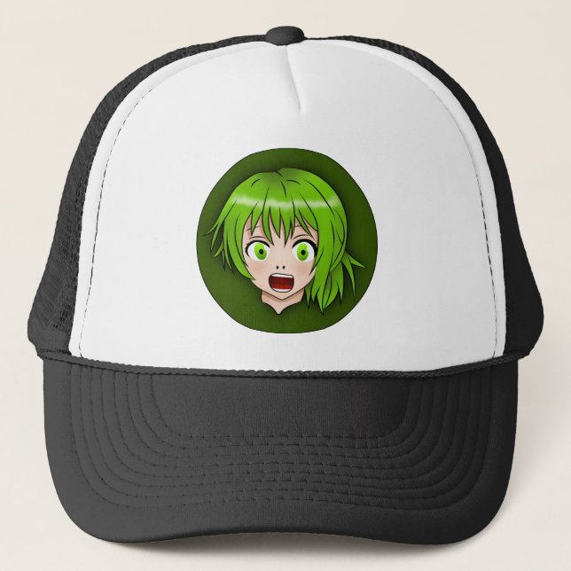 Green Anime Girl Trucker Hat (Front)