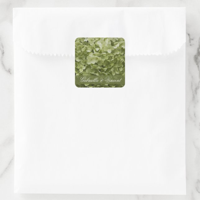 Green Annabelle Hydrangea Floral Wedding Square Sticker (Bag)