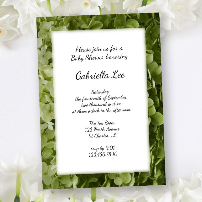Green Annabelle Hydrangea Flower Baby Shower Invitation (Creator Uploaded)