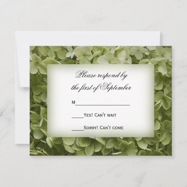 Green Annabelle Hydrangea Flower Wedding RSVP Card (Front)